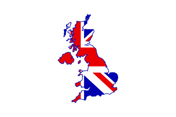 Map of UK with British Flag