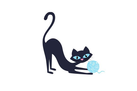 Mid Century Modern Cat Playing with Wool