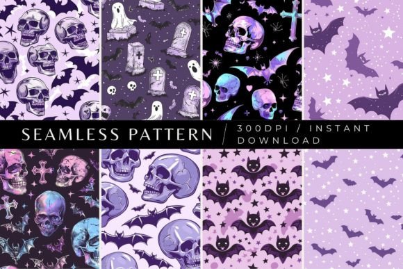Pastel Goth Lilac Seamless Patterns