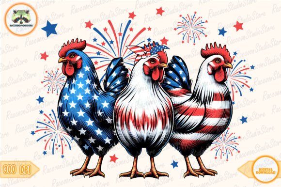 Patriotic USA Chicken PNG, Retro America