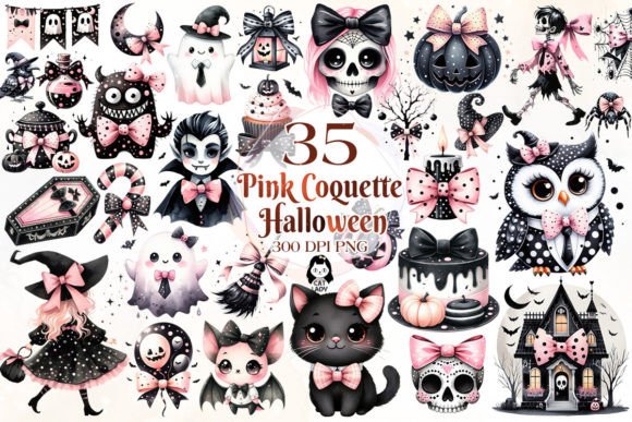 Pink Coquette Halloween Clipart Bundle