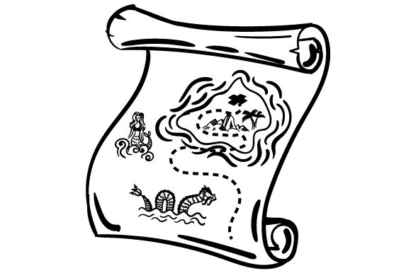 Pirate Treasure Map in Line Art Style