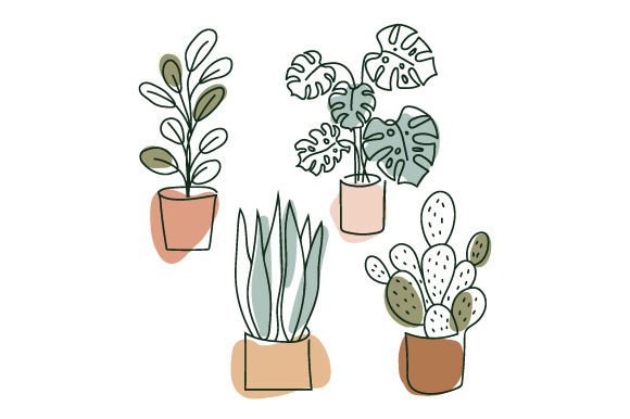 Potted Plants Line Art Set