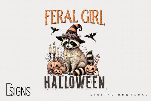 Raccoon Vintage Feral Girl Halloween Png