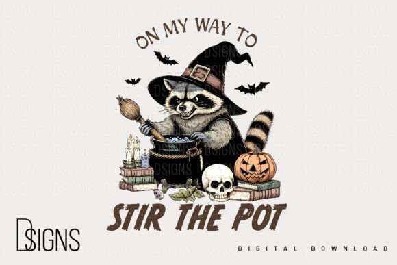 Raccoon Vintage Halloween Witch Png