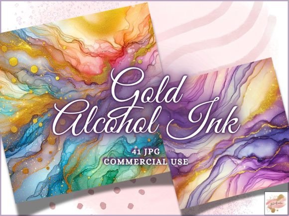 Rainbow Gold Alcohol Ink Backgrounds