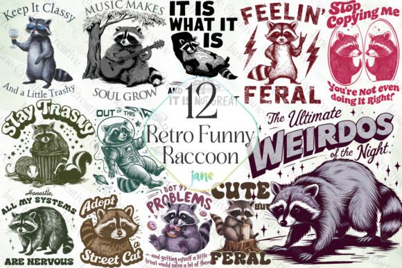 Retro Funny Raccoon Sublimation Bundle