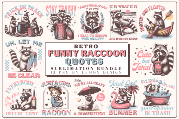 Retro Funny Raccoon Sublimation Bundle