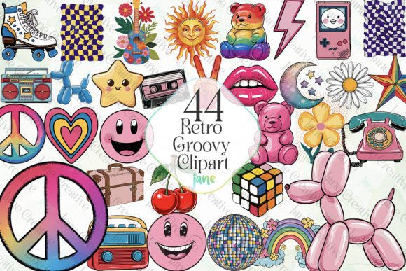 Retro Groovy Clipart Sublimation