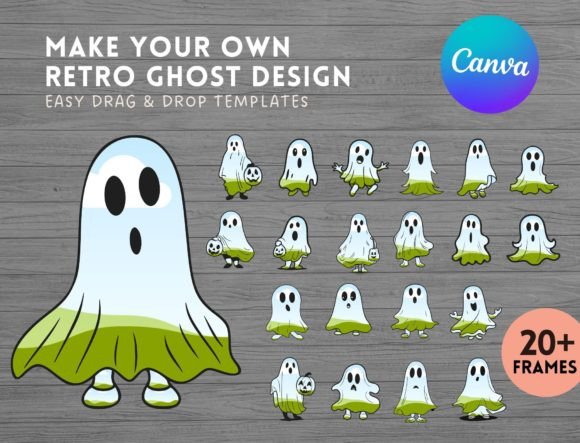 Retro Halloween Ghost Canva Frame Bundle