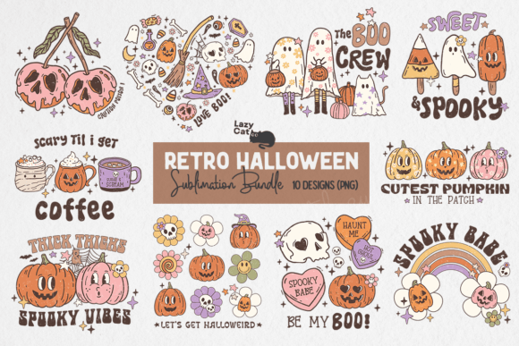 Retro Halloween PNG Sublimation Bundle