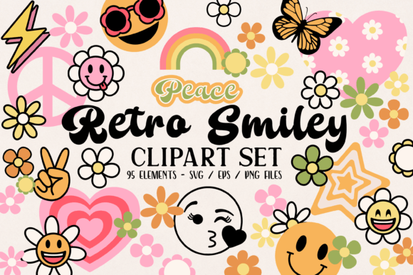 Retro Happy Smiles Clipart – Pastel SVG