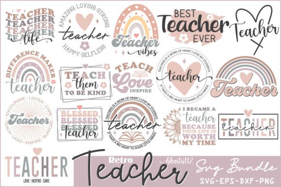 Retro Teacher SVG Bundle.