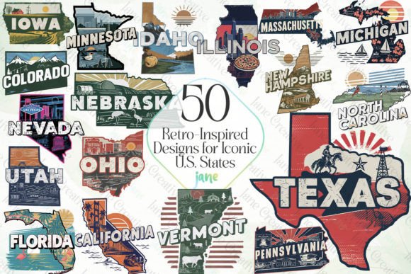 Retro Travel Design Iconic U.S. States