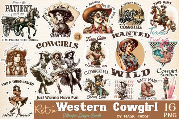 Retro Western Cowgirl PNG Bundle