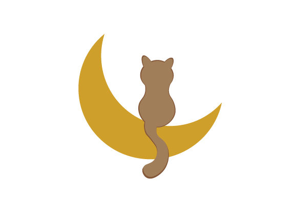 SILHOUETTE of CAT SITTING on the MOON