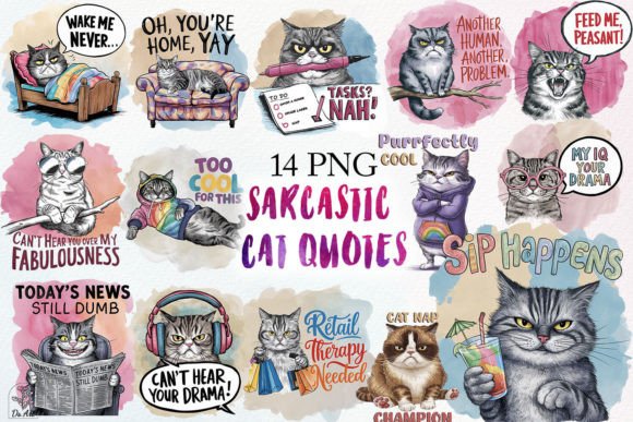 Sarcastic Cat Quotes Sublimation Bundle