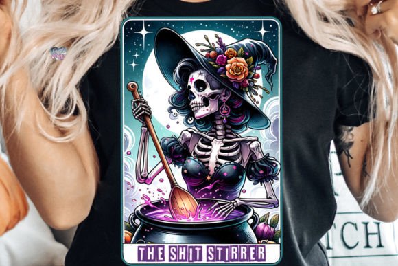 Sarcastic Skeleton Witch Tarot Card PNG