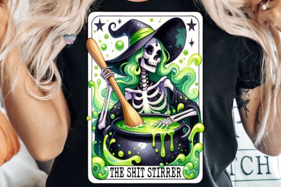 Sarcastic Skeleton Witch Tarot Card PNG