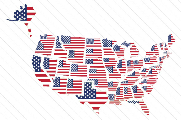 Set of All 50 US States with American Flag Pattern