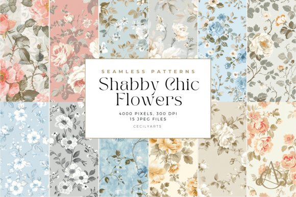 Shabby Chic Flowers Seamless Patterns