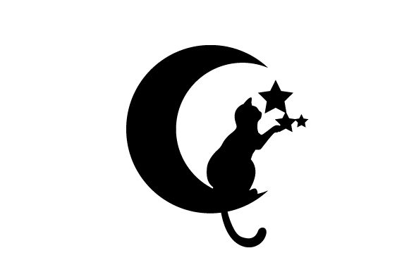 Silhouette of Cat Sitting on the Moon