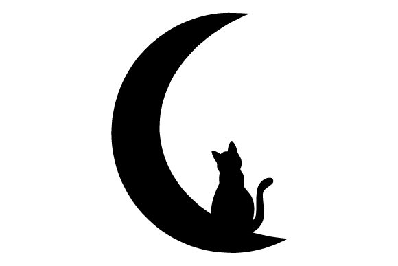Silhouette of Cat Sitting on the Moon
