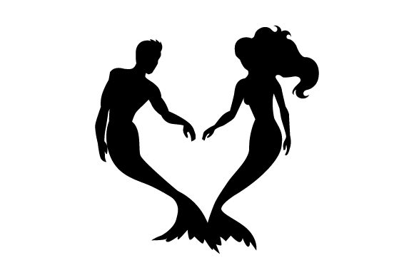 Silhouettes of a Mermaid and a Merman Making a Heart with Their Tails
