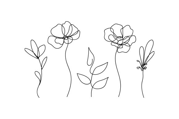 Single Line Flowers and Leaves