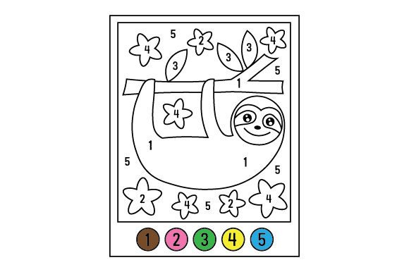 Sloth Hanging from a Tree Color by Number
