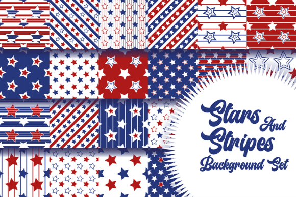 Stars and Stripes Background Seamless Pattern Set