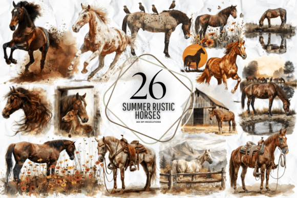 Summer Rustic Horses Clipart