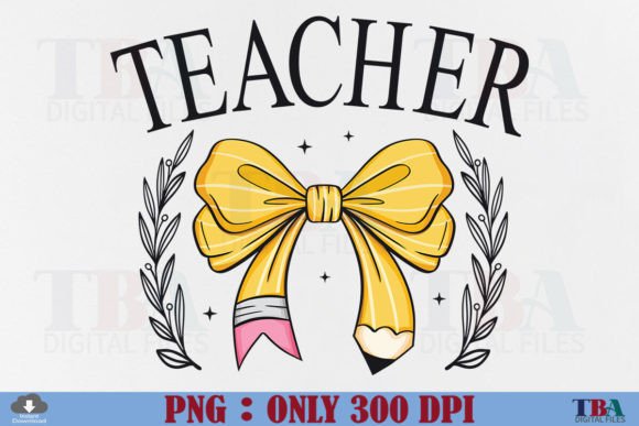 Teacher PNG, Coquette Pencil Bow School