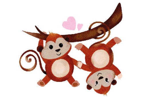 Two Monkeys in Love, Watercolor