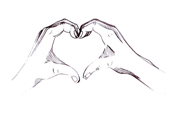 Two Hands Making a Heart in Sketch Art Style