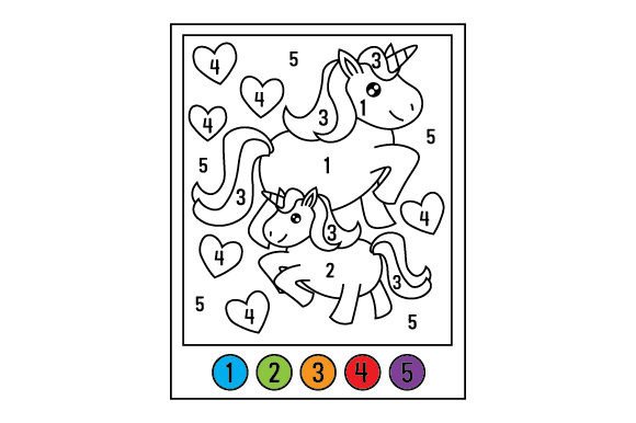 Unicorn and Baby Unicorn Color by Number