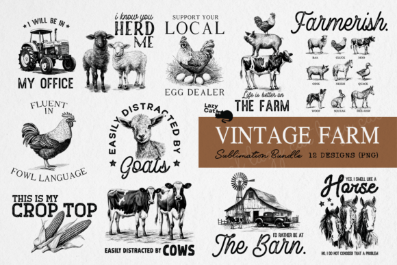 Vintage Farm PNG Sublimation Bundle