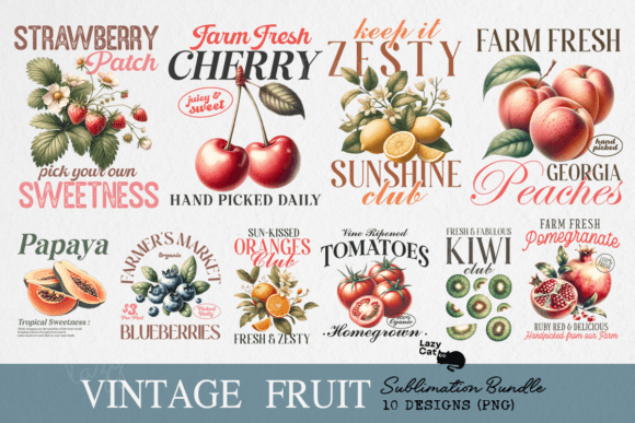 Vintage Fruit PNG Sublimation Bundle