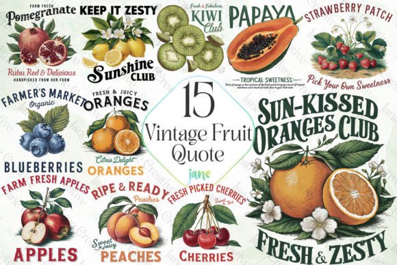 Vintage Fruit Quote Sublimation Bundle