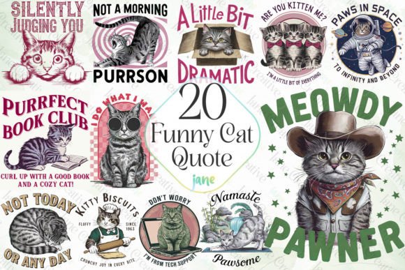 Vintage Funny Cat Sublimation Bundle