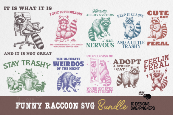 Vintage Funny Raccoon SVG Bundle