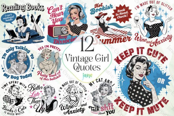 Vintage Girl Quotes Sublimation Bundle