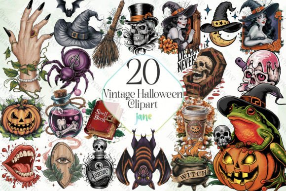 Vintage Halloween Sublimation Clipart