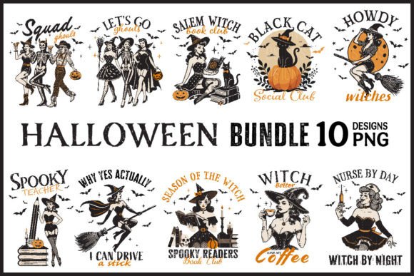 Vintage Halloween Witch Bundle Png