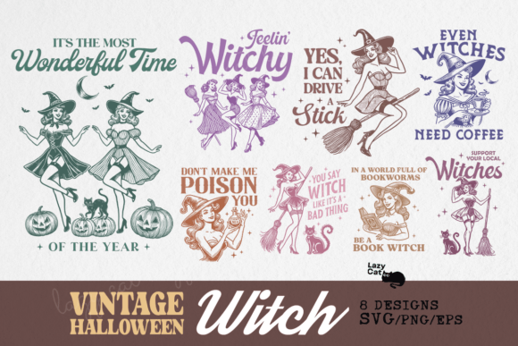 Vintage Halloween Witch SVG PNG Bundle
