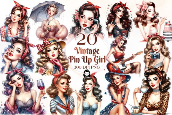 Vintage Pin Up Girl Sublimation Clipart