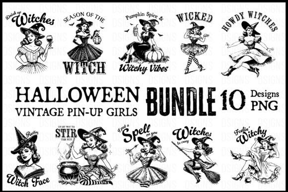 Vintage Pin-up Girls Halloween Bundle
