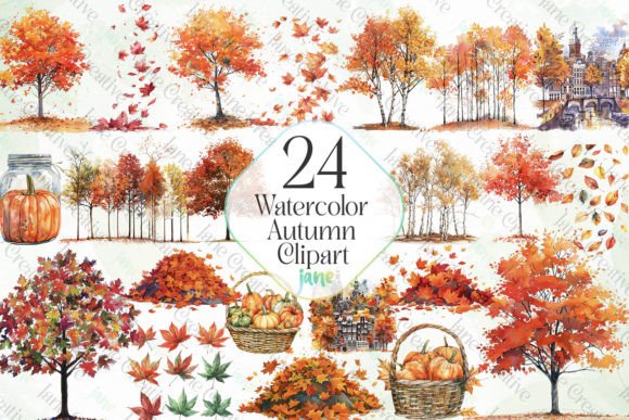 Watercolor Autumn Clipart Sublimation