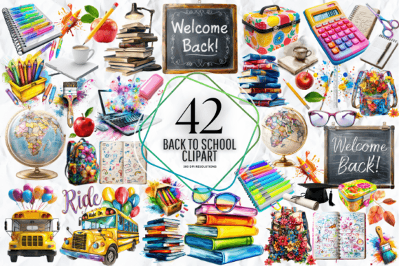 Watercolor Back to School Clipart