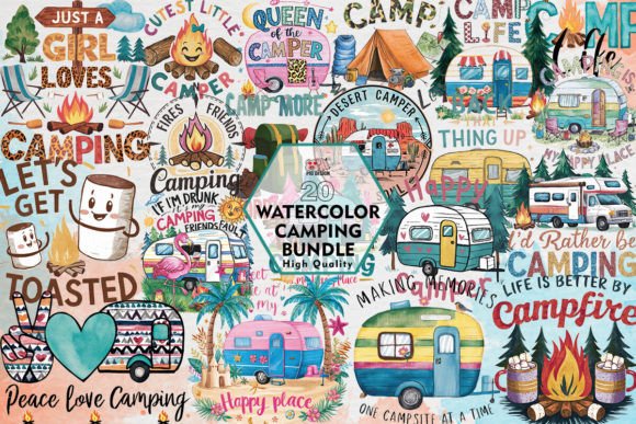Watercolor Camping Clipart PNG Graphics